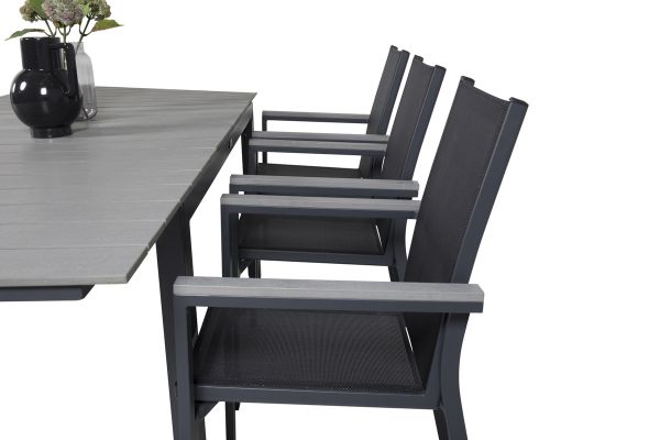 Imagine Masa de dining Levels 160/240*90 - Aluminiu negru / Aintwood gri + Scaun de brate Parma (sta