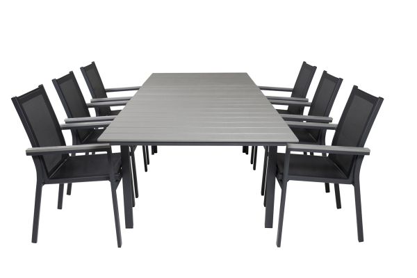 Imagine Masa de dining Levels 160/240*90 - Aluminiu negru / Aintwood gri + Scaun de brate Parma (sta