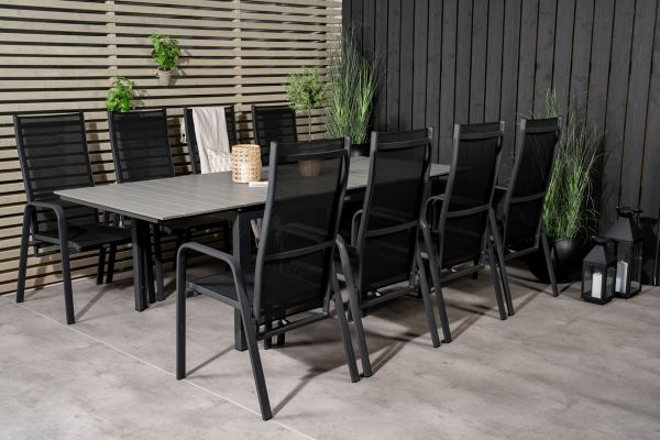 Imagine Masa de dining extensibila Levels 160/240*90 - Aluminiu negru / Aintwood gri + Scaun reclinabil Copacabana (empilabil) - Aluminiu negru / Textilen negru_8