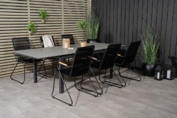 Imagine Niveluri  Masa de dining 160/240*90 - Alu Negru / Aintwood Gri + Scaun Bois - Negru