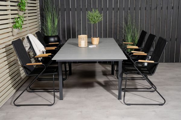 Imagine Niveluri  Masa de dining 160/240*90 - Alu Negru / Aintwood Gri + Scaun Bois - Negru