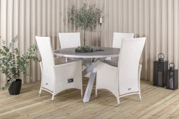 Imagine Masa de dining Parma ø140 - Aluminiu alb / Lemn gri Aintwood + Scaun cu brate Recliner Padova cu