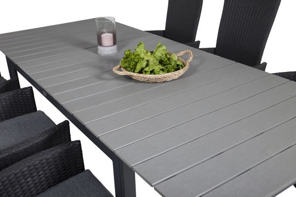 Imagine Vă rugăm să traduceți complet Nivelul Tabel de dining 160/240*90 - Black Alu / Grey Aintwood + Scaun de dining Padova cu spătar reglabil și pernă - Negru / Gri pernă_6