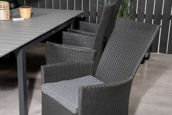 Imagine Vă rugăm să traduceți complet Nivelul Tabel de dining 160/240*90 - Black Alu / Grey Aintwood + Scaun de dining Padova cu spătar reglabil și pernă - Negru / Gri pernă_6