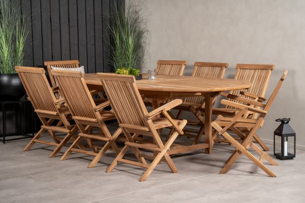 Imagine Masa de dining ovala Kenya 180/240*120*H75 - Teak+Scaune pliante Kenya - Cu suport pentru brate