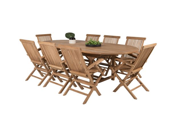 Imagine Masa de dining ovala Kenya 180/240*120*H75 - Teak+Scaune pliante Kenya - Cu suport pentru brate