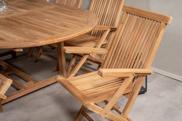 Imagine Masa de dining ovala Kenya 180/240*120*H75 - Teak+Scaune pliante Kenya - Cu suport pentru brate