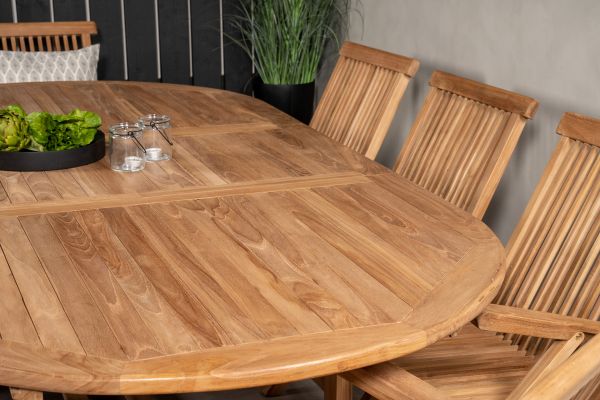 Imagine Masa de dining ovala Kenya 180/240*120*H75 - Teak+Scaune pliante Kenya - Cu suport pentru brate