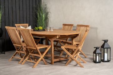 Imagine Masa de dining ovala Kenya 180/240*120*H75 - Teak + Scaun de dining pliant Kenya fara suport de brațe -