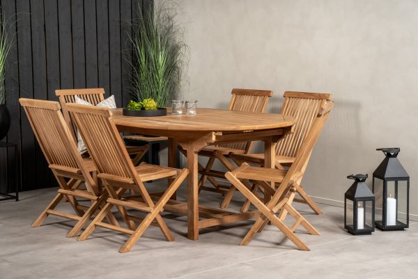 Imagine Masa de dining ovala Kenya 180/240*120*H75 - Teak + Scaun de dining pliant Kenya fara suport de brațe -