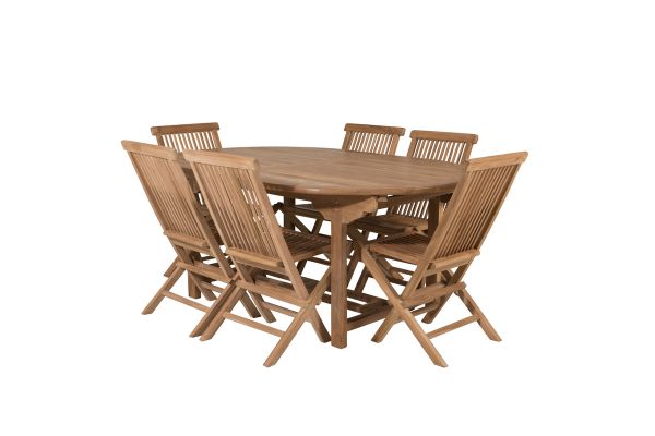 Imagine Masa de dining ovala Kenya 180/240*120*H75 - Teak + Scaun de dining pliant Kenya fara suport de brațe -