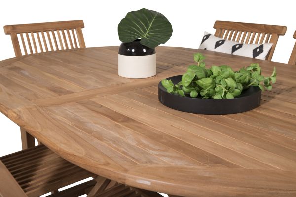 Imagine Masa de dining ovala Kenya 180/240*120*H75 - Teak + Scaun de dining pliant Kenya fara suport de brațe -