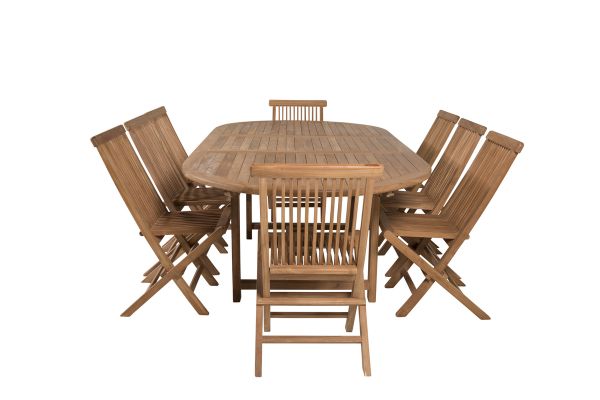 Imagine Masa de dining ovala Kenya 180/240*120*H75 - Teak + Scaun pliant Kenya fără brațe -