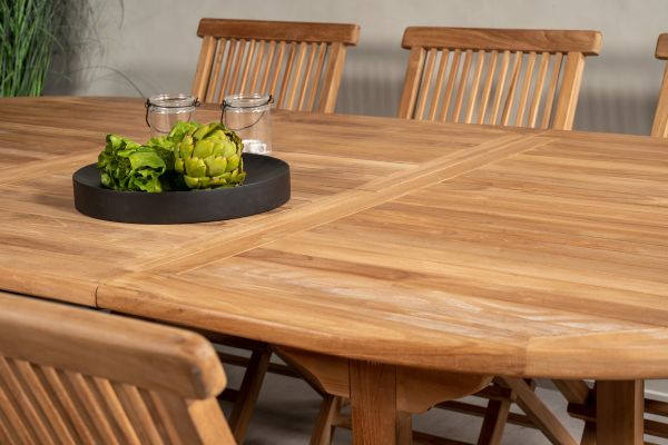 Imagine Masa de dining ovala Kenya 180/240*120*H75 - Teak + Scaun pliant Kenya fără brațe -