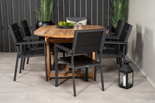 Imagine Vă rugăm să traduceți complet Kenya Oval Dining Table 180/240*120*H75 -Teak+Levels Chair (stackable) - Black A