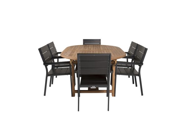 Imagine Vă rugăm să traduceți complet Kenya Oval Dining Table 180/240*120*H75 -Teak+Levels Chair (stackable) - Black A