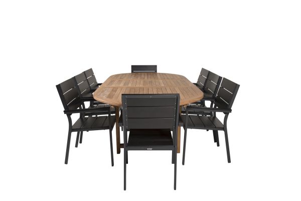 Imagine Vă rugăm să traduceți complet Masa de dining ovală Kenya 180/240*120*H75 -Teak+Scaun Înălțime ajustabilă (stivuibil) - Negru A