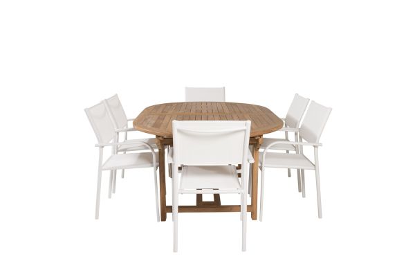 Imagine Masa de dining ovala Kenya 180/240*120*H75 -Teak+Scaun cu brate Santorini (pliabil) -