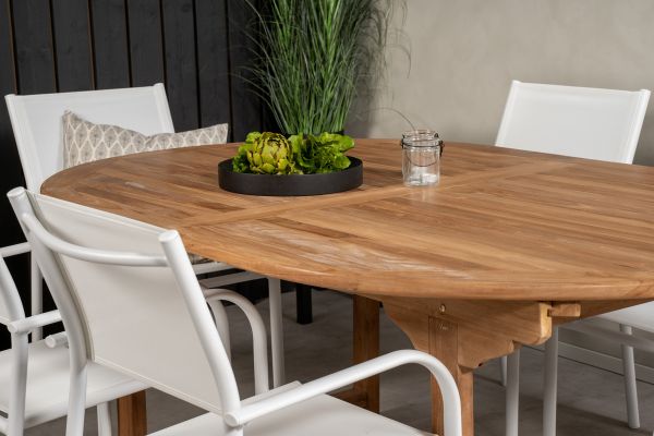 Imagine Masa de dining ovala Kenya 180/240*120*H75 -Teak+Scaun cu brate Santorini (pliabil) -