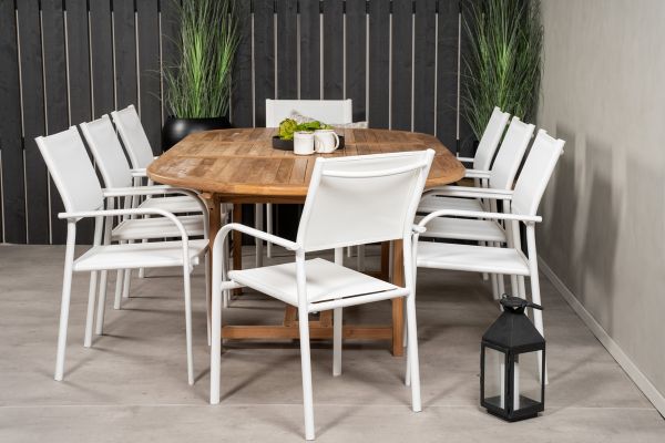 Imagine Masa de dining ovală Kenya 180/240*120*H75 -Teak+Scaun cu brațe Santorini (stivuibil) -