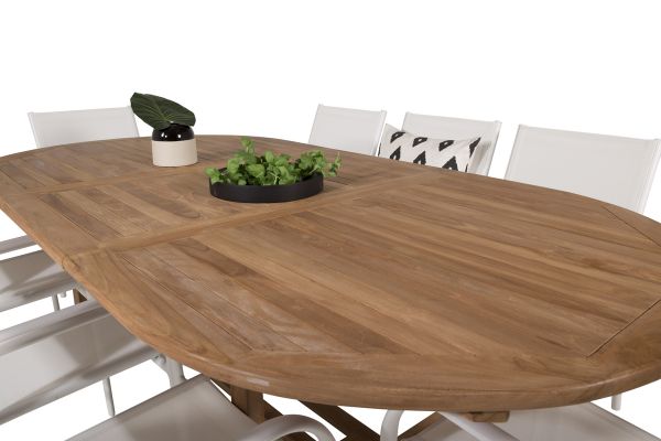 Imagine Masa de dining ovală Kenya 180/240*120*H75 -Teak+Scaun cu brațe Santorini (stivuibil) -