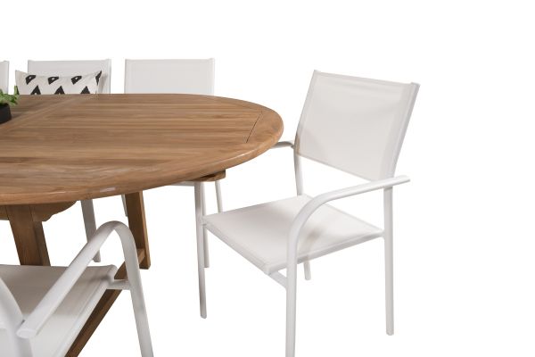 Imagine Masa de dining ovală Kenya 180/240*120*H75 -Teak+Scaun cu brațe Santorini (stivuibil) -