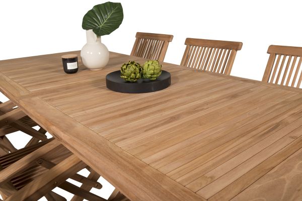 Imagine Masa de dining Kenya 220*100*H76 - Teak + Scaun pliant Kenya - Cu brațe - Teak