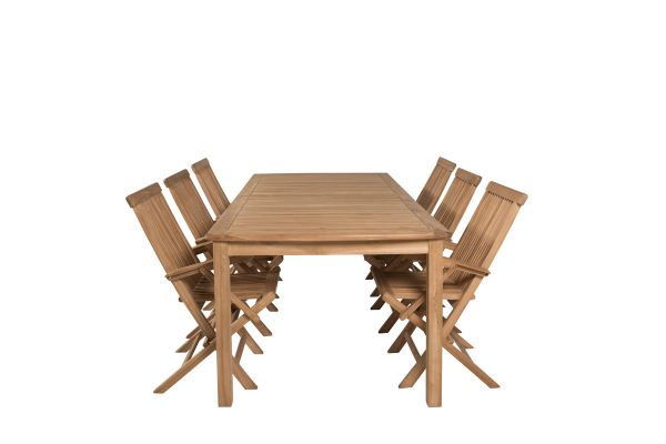 Imagine Masa de dining Kenya 220*100*H76 - Teak + Scaun pliant Kenya - Cu brațe - Teak