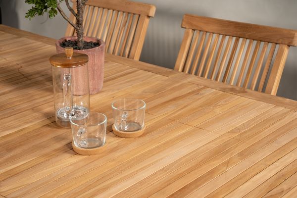 Imagine Masa de dining Kenya 220*100*H76 - Teak + Scaun pliant Kenya - Cu brațe - Teak