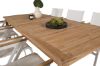 Imagine Masa de dining Kenya 220*100*H76 - Teak+ Mexico Scaun cu brate (stivuibil) - Alb / Ceai