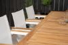 Imagine Masa de dining Kenya 220*100*H76 - Teak+ Mexico Scaun cu brate (stivuibil) - Alb / Ceai