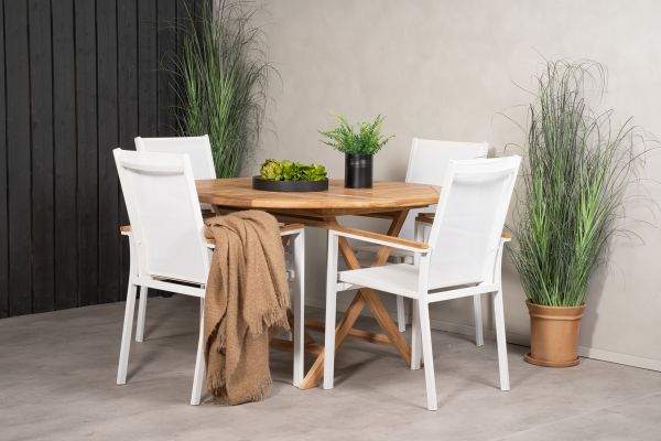 Imagine Vă rog să traduceți complet Tabelul de dining din runda Kenya ø120cm - Teak+Scaunul de dining Texas (stivuibil) - Alb / Ceai