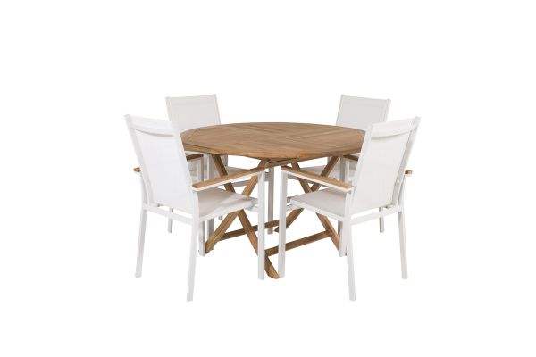 Imagine Vă rog să traduceți complet Tabelul de dining din runda Kenya ø120cm - Teak+Scaunul de dining Texas (stivuibil) - Alb / Ceai