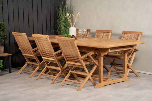 Imagine Masa de dining Kenya 195/295*110*H75 - Teak+Scaun pliant Kenya - Cu brate - T