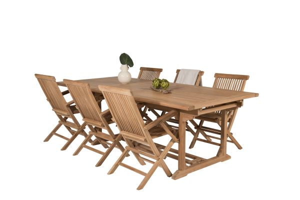 Imagine Masa de dining Kenya 195/295*110*H75 - Teak+Scaun pliant Kenya - Cu brate - T