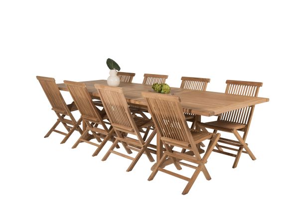 Imagine Masa de dining Kenya 195/295*110*H75 - Teak + Scaun pliant Kenya fără brațe - Teak