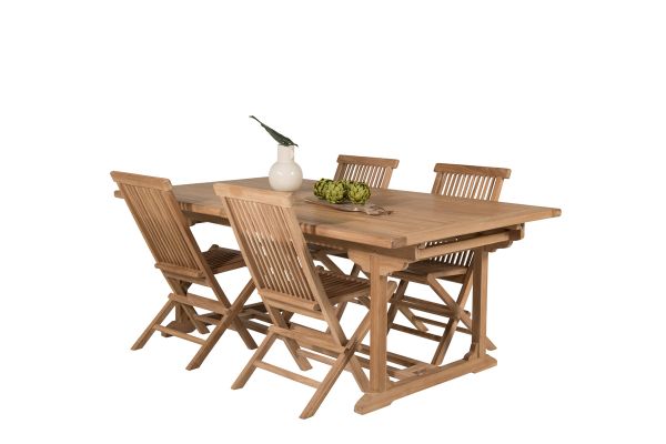 Imagine Masa de dining Kenya 195/295*110*H75 - Teak+Scaun de dining pliabil Kenya fără brațe - Teak