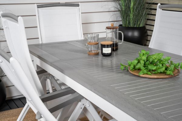 Imagine Vă rog să traduceți complet Albany Table - 160/240 - White/Grey - Albany 5:pos Stol - Vit Aluminium/vit textilene/aintwood 6