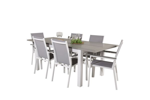 Imagine Masa de dining Albany extensibila 160/240*100 - Aluminiu alb / Aintwood gri + Scaun cu brate Parma (sta