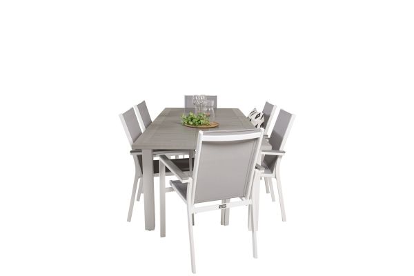 Imagine Masa de dining Albany extensibila 160/240*100 - Aluminiu alb / Aintwood gri + Scaun cu brate Parma (sta