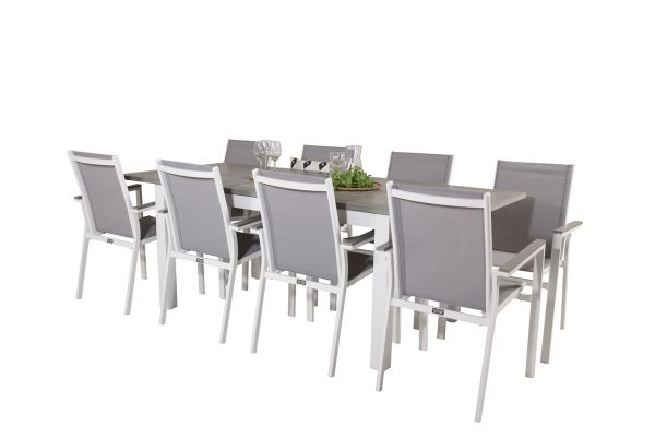 Imagine Masa de dining Albany 160/240*100 - Aluminiu alb / Aintwood gri + Scaun de brat Parma (sta