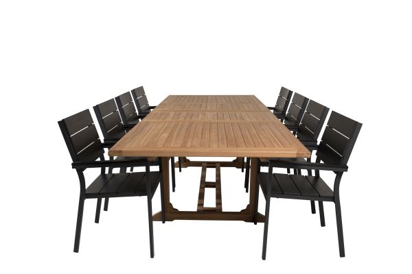 Imagine Masa de dining Kenya 195/295*110*H75 - Teak + Scaun Levels (stivuibil) - Aluminiu negru /