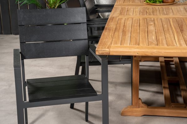 Imagine Masa de dining Kenya 195/295*110*H75 - Teak + Scaun Levels (stivuibil) - Aluminiu negru /