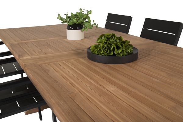 Imagine Masa de dining Kenya 195/295*110*H75 - Teak+Scaun Levels (empilabil) - Alu Negru