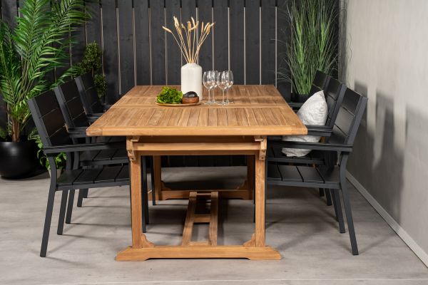 Imagine Masa de dining Kenya 195/295*110*H75 - Teak+Scaun Levels (empilabil) - Alu Negru