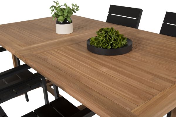 Imagine Masa de dining Kenya 195/295*110*H75 - Teak + Scaun Levels (stivuibil) - Aluminiu negru /