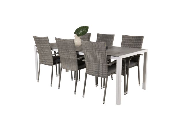 Imagine Masa de dining Break - 205*90 - Albastru Alu/Gri Aintwood + Scaun cu Brate Anna (suprapozabilă)