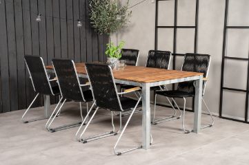 Imagine Masa de dining Zenia 200*100 - Acacia / Zinc + Scaun de dining - Zinc / Margea neagra / A