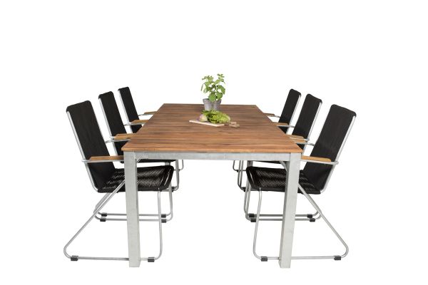 Imagine Masa de dining Zenia 200*100 - Acacia / Zinc + Scaun de dining - Zinc / Margea neagra / A