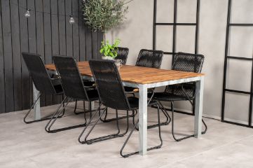 Imagine Masa de dining Zenia 200*100 - Acacia / Zinc + Scaun Bois - Alu Negru / Scaun Cu Rop Negru